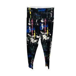 Womens Abstract Print High-Waisted Multicolor Leggings Size L-XL Retro Indie
